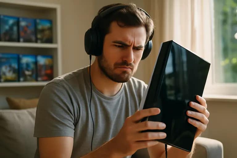 Game controller beside receipts, boxed software, and a digital storefront screen