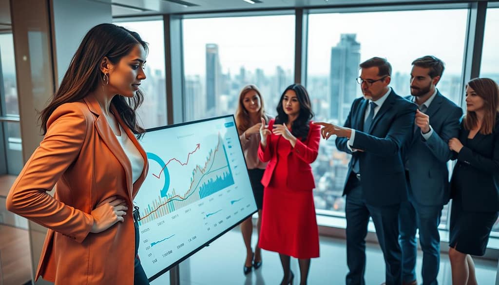 A dynamic representation of strategic positioning and timing in rotations, featuring a diverse group of professionals in a sleek, modern office environment. In the foreground, a confident businesswoman is analyzing a large digital display that showcases rotating graphs and analytics. The middle ground exhibits colleagues engaged in discussion while pointing towards the display, with rotational arrows and timelines subtly integrated into the visual narrative. The background features a panoramic window showcasing a bustling city skyline, symbolizing the broader market. Soft, focused lighting casts an inspiring atmosphere, while a wide-angle lens captures the collaborative essence of the scene. The mood is one of urgency and strategic foresight, emphasizing the importance of timing in effective rotations. A dynamic representation of strategic positioning and timing in rotations, featuring a diverse group of professionals in a sleek, modern office environment. In the foreground, a confident businesswoman is analyzing a large digital display that showcases rotating graphs and analytics. The middle ground exhibits colleagues engaged in discussion while pointing towards the display, with rotational arrows and timelines subtly integrated into the visual narrative. The background features a panoramic window showcasing a bustling city skyline, symbolizing the broader market. Soft, focused lighting casts an inspiring atmosphere, while a wide-angle lens captures the collaborative essence of the scene. The mood is one of urgency and strategic foresight, emphasizing the importance of timing in effective rotations.