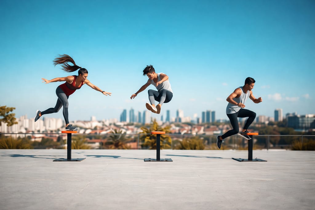Dynamic Rooftop fitness jump workout