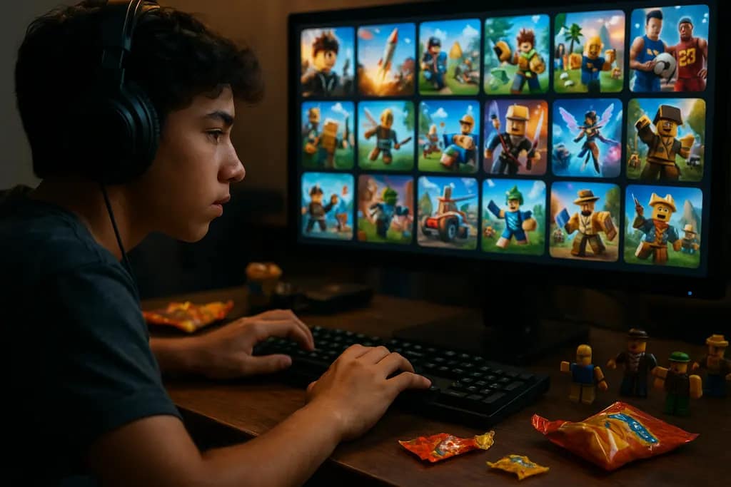 Roblox Plus subscribers comparing profile and server options on a gaming setup