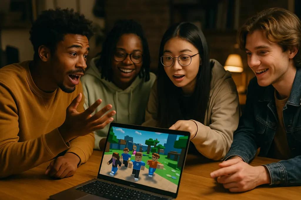 Roblox Tax Changes shown as a creator reviewing payout documents at a desk