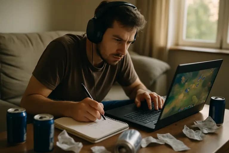 Notebook with a gaming budget beside a keyboard and mouse